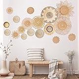 18Pcs Boho Basket Wall Decals Round Wall Sticker Modern Boho Wall Decor Peel and Stick Wall Decor Sticker Removable Boho Wall Stickers Rustic Wall Art for Bedroom Office, Stickers Only (Stylish Style)