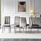 NORDICANA Upholstered Velvet Dining Chairs Classic Kitchen High Back Chairs Set of 4, Featured Dovetail Tufted Side Chairs, Black Metal Legs, Grey