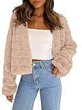 Fisoew Womens Cropped Faux Fur Jackets Long Sleeve Open Front Fluffy Short Coats