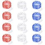 12 Pack 4th of July Lights 7 Feet 20 Led Waterproof Red White and Blue Lights Silver Wire Firefly Starry Moon Lights for Bedroom Independence Day Fouth of July Decor (Red & White & Blue)