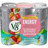 V8 +Energy Limited Edition Summertime Strawberry Juice Energy Drink, 8 fl oz Can (6 Pack)