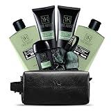 Yard House Mens Luxury Bath and Body Gift Set For Him - Skin Care Kit in Eucalyptus and Mint - Fathers Day Birthday Christmas Gifts Ideas For Men - 7Pcs Set w. Full Size Items in Leather Toiletry Bag