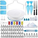 Doitsf 112Pcs Cake Decorating Supplies Kit, Included Cake Turntable, Cake Leveler, 54 Numbered Icing Piping Tips, 2 Spatulas, 3 Scraper, 30+2 Piping Bags, Mother's Day Gift Ideas