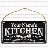 Personalized Kitchen Sign Rustic Farmhouse Home Wall Art Décor Custom Any Name Wooden Plaque Housewarming Gift Ideas For Mother & Women