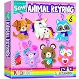 KRAFUN Unicorn Sewing Keyring Kit for Kids Age 7 8 9 10 11 12 Learn Art & Craft, Includes 6 Stuffed Animal Bear, Dog, Rabbit, Raccoon, Owl Dolls, Instruction & Felt Materials