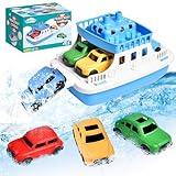 Toy Boat Bath Toys for Toddlers with 4 Mini Car Toys, Kids Water Toys Ferry Boat for Bathtub Bathroom Pool Beach Toys, Birthday Gifts