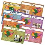 Quarterhouse Native American Tribes of the United States Poster Set, Social Studies Classroom Learning Materials for K-12 Students and Teachers, Set of 7, 12 x 18 Inches, Extra Durable