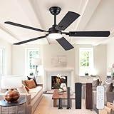 ZMISHIBO 52" Ceiling Fans with Lights, Black Modern Ceiling Fan with Remote, Farmhouse Indoor Ceiling Fan with Dual Finish Blades, Quiet & Strong Motor, Bright LED Light.