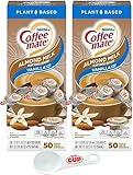 Nestle Coffee mate Plant Based Liquid Coffee Creamer Singles, Vanilla Flavored Almond Milk, 50 Ct Box (Pack of 2) with By The Cup Coffee Scoop