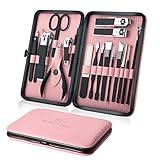 Manicure Set Professional Nail Clippers Kit Pedicure Care Tools- Stainless Steel Women Grooming Kit 18Pcs for Travel or Home (Pink)