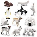 BLAPNK 11Pcs Mini Polar Animal Figurines Model Realistic Glowing Igloo Plastic Animal Figure Playset Miniature Arctic Sea Figurines Cake Toppers for Birthday…