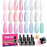 MEFA Pearl Gel Nail Polish Set, 12 Colors Shimmer Shades Mermaid Soft Pink Light Blue Purple Summer Glitter Swirl Sell Thread Gel Nail Polish Kit Nail Art Manicure DIY Salon Home Women Gifts