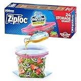 Ziploc Quart Food Storage Bags, Stay Open Design with Stand-Up Bottom, Easy to Fill, 24 Count