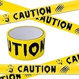 Halloween Decorations Caution Tape, 2Inch x 82Feet Yellow & Black Hazard Warning Tape for Spooky Indoor & Outdoor Decorations, Safety Barrier for Party, Door, Yard, Haunted House, DIY Creepy Scenes