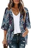 Summer Kimono Cardigan for Women Sheer Light Tops Casual Open Front Swimwear Shirts Beach Cover ups (Boho Purple,L)