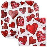 Iconikal Diamond Hearts Durable Square Paper Plates and Napkins Set, 9x9 Inch Plates, 6.5x5 Inch Napkins - for Valentines Day Parties and Events, Includes 36 Plates and 60 Napkins Pack