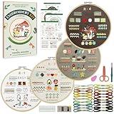 cyanfour 4 Stage Embroidery Kit for Beginners Adults, Easy to Learn 38 Different Stitches from Instruction & Video, Needlepoint Kits for Adults with Stamped Embroidery Patterns.