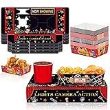 48PCS Movie Night Party Supplies Movie Night Snack Trays Boxes with Paper Food Trays, Disposable Movie Night Snack Trays Popcorn Food Drink Holder for Cinema Movie Birthday Party