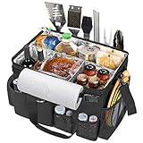 HODRANT Large Grill Utensil Caddy with Paper Towel Holder, Outdoor Picnic Bag Organizer for BBQ Supplies Tool, Tailgating Accessory Basket Camping Gear Must Haves for Cook Essentials, Black, Bag Only