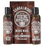 Viking Revolution Beard Wash & Beard Conditioner Set w/Argan & Jojoba Oils - Softens & Strengthens - Natural Beard Shampoo w/Beard Oil Sandalwood (5oz)