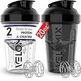 VELOMIX -2 Pack- 20 oz Protein Shaker Bottles for Protein Mixes - 2x Wire Whisk | Leak Proof Shaker Cups for Protein Shakes and Pre Workout | Protein Shaker Bottle Pack | Protein Mixer Cup