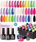 Beetles 24Pcs Gel Nail Polish Set with Base Gel Top Coat White Black Liner Gel Nail Art Brush, 2024 Summer Gel Polish Kit Neon Bright Blue Pink Purple Green Jelly Gel Polish Soak Off Uv Gel Nail Kit