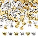 FINGERINSPIRE 240 Pcs Handmade Heart Charm Antique Silver & Gold Heart Shaped Word Message Charm Pendant Alloy Message Bead Pendants Accessory for DIY Bracelet Necklace Jewelry Making Findings