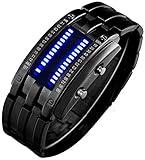 FANMIS Creative Binary Matrix Blue LED Digital Waterproof Watch Mens Classic Creative Fashion Black Plated Wrist Watches (Black)