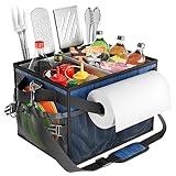 FANGSUN Large Grill and Picnic Caddy with Paper Towel Holder, BBQ Organizer for Utensil, Plate, Condiment, Collapsible & Easy Carry Griddle Caddy, Must Haves for Outdoor, Camper, Travel, Car, RV