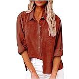 Ceboyel Women Cotton Linen Summer Tops Button Down Shirts Dressy Causal Long Sleeve Gauze Blouses Trendy Boho Clothes 2024 Testing Shirts for Teachers Orange 2X