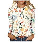 Womens Long Sleeve T Shirts Casual Dressy 2024 Fall Fashion Crew Neck Floral Print Basic Tee Fit Trendy Tops Tunics or Tops to Wear with Leggings (Beige,L)