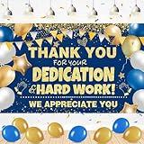 We Appreciate You Banner Thank You Banner Decorations Thank You for All You Do Backdrop for Teacher Employee Staff Doctors Nurse Poaster Volunteer Appreciation Week Party Decor - Blue Gold