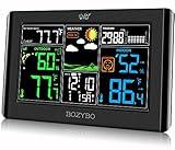 BOZYBO Weather Station Wireless Indoor Outdoor Thermometer: Digital Weather Thermometer with Atomic Clock Temperature Humidity Monitor with Calendar Adjustable Backlight and Calendar