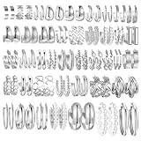 42 Pairs sliver Hoop Earrings Set for Women, Fashion Chunky Pearl Earrings Multipack Twisted Statement Earring Pack, Hypoallergenic Small Big Hoops Earrings for Birthday Party (09-sliver chunky-42 pairs)