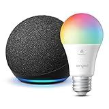 Echo Dot (5th Gen) | Charcoal with Sengled Smart Color Bulb