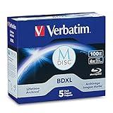 Verbatim M DISC BDXL 100GB 6X with Branded Surface Blank Blu-Ray Recordable Media – 5pk Jewel Case Box,Blue