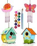 HOME COMPOSER 4 Pack DIY Bird House Wind Chime Kits for Children to Build and Paint, Wooden Arts and Crafts for Kids Girls Boys Toddlers Ages 8-12 4-6 6-8, Paint Kit Includes Paints & Brushes