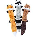 ZippyPaws Skinny Peltz - Fox, Raccoon, & Squirrel - No Stuffing Squeaky Dog Toys, Unstuffed Chew Toy for Small & Medium Breeds, Bulk Multi-Pack of 3 Soft Plush Toys, Flat No Stuffing Puppy Toys - 18"