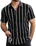 VATPAVE Mens Summer Striped Shirts Button Down Short Sleeve Vintage Beach Hawaiian Shirts with Pocket Large Black Fashion