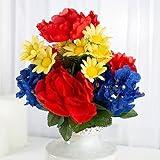 Factory Direct Craft Red Blue and Yellow Mixed Artificial Peony, Hydrangea and Daisies Bouquet for Spring Decorating and Summer Displays - 18 Inches