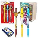 Pokemon Pens for Kids - 3 Pc Pokemon Ballpoint Pens Gift Bundle Featuring Pikachu, Lucario, and Eevee Plus Pokemon Cards and Mini Trading Card Binder | Pokemon School Supplies Set