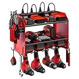 CCCEI Modular Power Tool Organizer Wall Mount with Charging Station. Garage 4 Drill Storage Shelf with Hooks, Screwdriver, Drill Bit Heavy Duty Rack, Tool Battery Holder Built in 8 Outlet Power Strip.