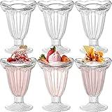 NDSWKR 6 Pack Glass Tulip Sundae Cups, 6.7 Oz Clear Old Fashioned Soda Glass, Footed Milkshakes Glass Cups for Ice Cream, Juice, Parfait, Fruits, Mousse, Pudding