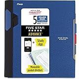 Five Star Spiral Notebook + Study App, 5 Subject, College Ruled Paper, Advance Notebook with Spiral Guard, Movable Tabbed Dividers and Expanding Pockets, 8-1/2" x 11", 200 Sheets, Blue (73150)