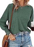 Dokotoo Womens Long Sleeve Shirts Tops Blouses for Women Dressy Casual 2024 Fall Outfits Clothes Clothing Fashion Women's Plus Size Tops Trendy Teacher Business T Shirts Loose Basic Tee Green Tshirts