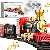 Hot Bee Train Set - Train Toys for Boys with Smokes, Lights and Sound, Toy Train with Steam Locomotive, Train Carriages and Tracks, Toddler Model Trains for 3 4 5 6 7 8+ Years Old Kids Birthday Gifts