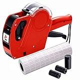 MX5500 Pricing Tag Gun with 5150 pcs White Label Gun Stickers & 3 Extra Inker Rollers, Pricing Label Gun, 8 Digits Retail Pricing Gun and Labels for Grocery Store, Food (Red)