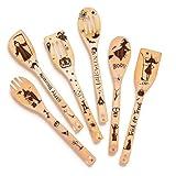 Riveira 6-Piece Wooden Spoons For Cooking & Serving - Witchy Kitchen Decor - Halloween Kitchen Accessories - Spooky Gifts for Women - Cute Halloween Decorations Kitchen - Witch Spoon Set