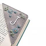 MOTEERLLU Personalized Hand Embroidered Corner Bookmark,Felt Triangle Page Stitched Handmade Bookmark,Unique Cute Flower Letter Embroidery Bookmarks Accessories for Book Lovers