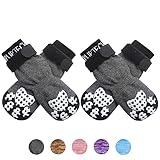 PUPTECK Anti-Slip Dog Socks with Double Sides Grips for Small Medium Large Dogs Hardwood Floors Prevents Licking, Dog Shoes for Hot Pavement Traction Control Paw Protector for Senior Dogs, Grey L